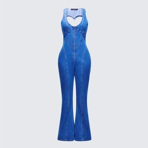 Ali Blue Denim Heart Cut Jumpsuit